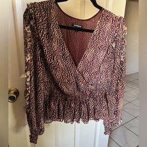 Express Women's Burgundy and White Blouse